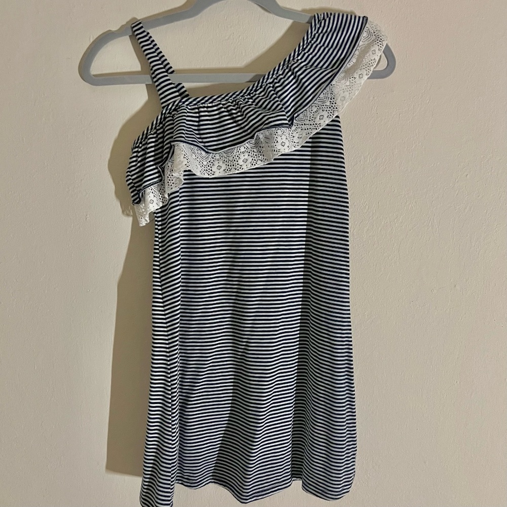Striped Navy and White Asymmetric Girl's Dress